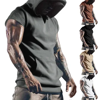 Erkek T Shirt Yaz Kapşonlu Tees kısa kollu tişört Homme Slim Fit Spor Giyim Erkek Tişört