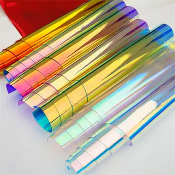 7 ADET Toptan Yanardöner Holografik Şeffaf Şeffaf PVC Kumaş Lazer Gökkuşağı Vinil DIY Yay Küpe Yapımı El Sanatları Çantası 20X30CM