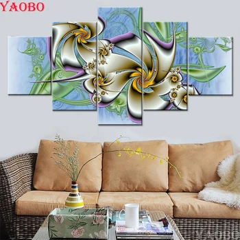 3D Elmas Nakış Soyut Çiçek 5D DİY Elmas Boyama 5 adet set Çapraz Dikiş Mozaik Taklidi yatak odası Duvar sanatı resimleri