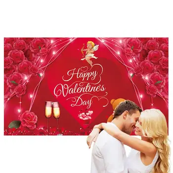 Sevgililer Günü Dekorasyon Fotoğraf Arka Planında Şubat Kalp Glitter Kırmızı Güller Kurulu Parti Fotoğraf Arka Plan