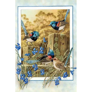 Elmas Boyama Tam Yuvarlak / Kare Bluebird çiçek harita Mozaik 5d DİY Elmas Boyama Hayvan Çapraz Dikiş Nakış Ev Dekor