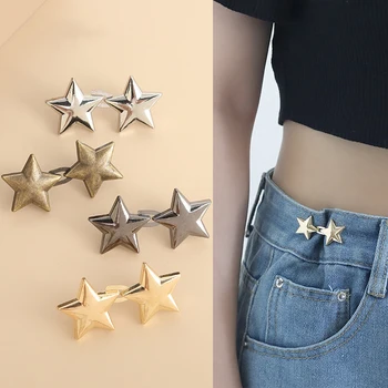 5 ADET Ayarlanabilir Bel Toka Yıldız Şekli Jean Düğmeler Pimleri Ayrılabilir Metal Düğmeler Bel Sıkma Pantolon Etek Aksesuarları