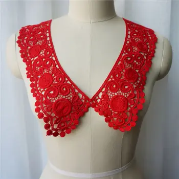 2 ADET Kırmızı İşlemeli Flora Kumaş Yaka Elbisesi Aplikler Yamalar Dikmek Düğün Dekorasyon İçin Elbise DIY