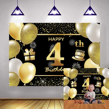 10x6ft Vinil Mutlu 4th Doğum Günü Afiş Zemin 4 Yaşında Süslemeleri Parti Malzemeleri Çocuklar Renkli Altın Balonlar Mevcut