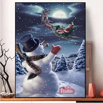 5D Kış Kar Sahne Noel Baba Tam Kare Yuvarlak Mozaik Elmas Boyama Dıy Kardan Adam Taklidi Çapraz Dikiş Bulmaca El Sanatları