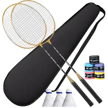 2 Adet / takım badminton raketi Amatör Birincil Badminton raketi s Eğitim Raketi Raketle Seti Ter Emici Kavrama