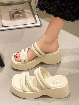 Bir Kama ev terlikleri platform ayakkabılar Kadın 2023 Lüks Slaytlar Topuklu Katır Pantofle Tasarımcı Yumuşak Yaz Yüksek Düz Yeni PU