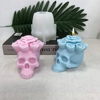 3D Güller Kafatası Mum silikon kalıp DIY Cadılar Bayramı Kafatası Mum Kalıp Mum Yapımı Alçı Sabun Epoksi Reçine Kalıp Hediye Ev Dekor