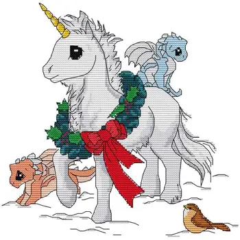 Karikatür Unicorn çocuk el nakışı Çapraz Dikiş Kiti Aida 14ct 16ct 11ct Sayısı Tuval Baskı Seti DIY Nakış El Sanatları