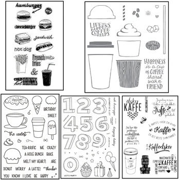 Hamburger / Kahve / Çörek Şeffaf Şeffaf Silikon Pullar DIY Scrapbooking El Kitabı Sanat Dekorasyon Doğum Günü Partisi Tebrik Kartları