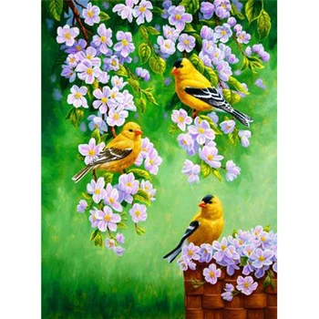 5D DİY Kare / Yuvarlak Elmas Elmas Boyama Hayvan Boyama Şube Sarı Kuş Güzellik Resim Çapraz Dikiş Nakış BM1156