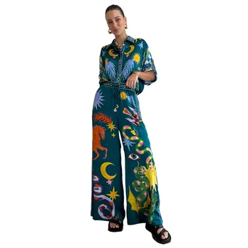 2 Parça Set Afrika Giysi Kadın Üstleri Ve Geniş Bacak Pantolon Takım Elbise Sonbahar Yeni Moda Baskı Gevşek Rahat Kanga Afrika Kıyafetler 2023