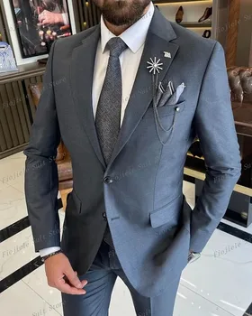 Erkekler Koyu Gri Business Suit Damat Sağdıç Smokin Düğün Örgün Durum 2 Parça Set Ceket Ve Pantolon C20