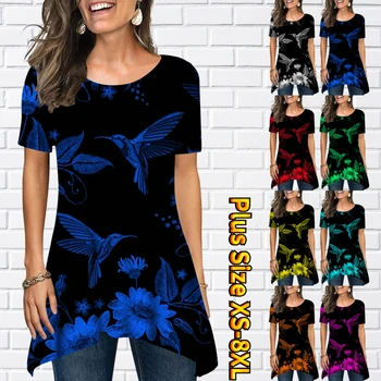 2023 Yeni Kadın Yeni Tasarım Baskı T Shirt Yaz Kısa Kollu Ekip Boyun Moda Gevşek Büyük Boy Üstleri Rahat dişi t parça XS-8XL
