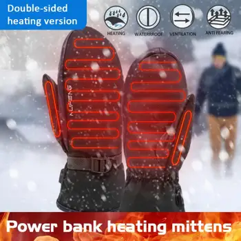Kış ısıtmalı eldiven tam parmak dokunmatik ekran su geçirmez rüzgar geçirmez elektrikli ısıtma Mitten erkek kadın kayak spor Guantes