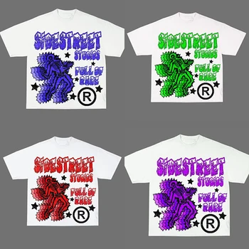 T Shirt Y2K Punk Hip Hop Tarzı Grafik baskı t-shirt Erkekler Büyük Boy Kısa Kollu Streetwear Harajuku Tees Tops Ekip Boyun 2023 Yeni