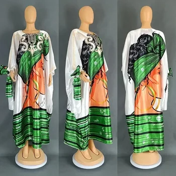 Bahar Moda Afrika Artı Boyutu Baskı Elbiseler Kadınlar için Afrika 3/4 Kollu O-Boyun Düğün Parti Uzun Maxi Elbise Önlük Kıyafetler