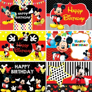 Karikatür Mickey Mouse Çocuklar Mutlu Doğum Günü Arka Dekorları Vinil Kumaş Parti Arka Planında Bebek Duş Afiş Özel Tedarikçi