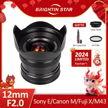 Brightin Yıldız 12mm F2. 0 APS-C Geniş Açı Sabit Odak canon lensi EF - M M50 Sony E A6000 A73 Fuji FX XT2 XE3 M4 / 3 Montaj EM10II