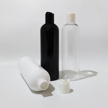 18 adet 400ml Boş Beyaz Siyah Şeffaf Plastik Şişeler Disk Kapağı, Uçucu Yağlar Duş Jeli Şampuan Kozmetik Ambalaj
