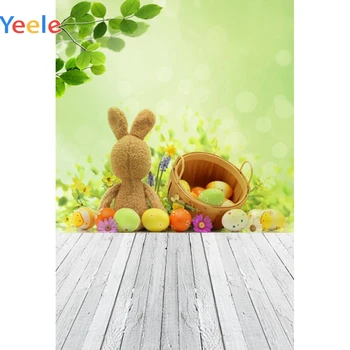 Yeele Mutlu Paskalya Gri Ahşap Zemin Oyuncak Tavşan Nokta Arka Plan Fotoğraf Arka Planında Stüdyo Çekimleri için Bebek Fotoğraf Özelleştirilmiş Boyutu