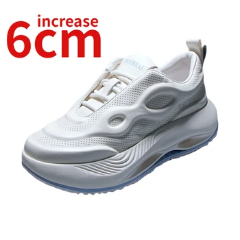 Avrupa Popüler Artan 6cm Beyaz Baba Ayakkabı Erkekler için Kalın Taban gündelik spor ayakkabısı Hakiki Deri Yükseltilmiş spor salonu ayakkabısı Adam