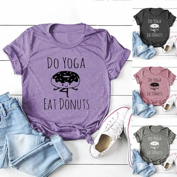Yoga Yapmak Yemek Donuts T Shirt Komik Yoga Donuts Severler Hediye Grafik En Tees Gömlek