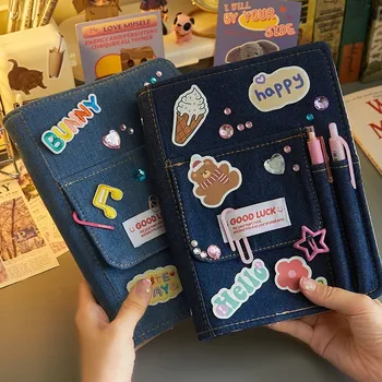 yaratıcı Denim Notebooklar Bağlayıcı Günlüğü El Defteri Günlüğü Hediye Kutusu Kız Dizüstü Kırtasiye Saklama Kore Okul Malzemeleri