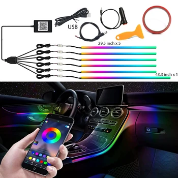 2/5/6 in 1 Senfoni ortam ışığı Araba İç Aksesuarları Neon Lamba Gökkuşağı LED Akrilik Atmosfer Şerit USB sigara 12V