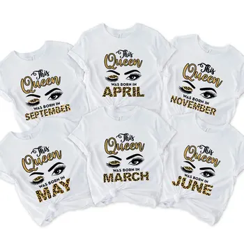 Bu Kraliçe Doğdu Şubat ayında T Shirt Harajuku Hip Hop Tee Kadın Streetwear Tişört Üst T-shirt Doğum Günü Leopar Bayan Giyim