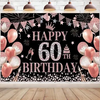 Mutlu 60th Doğum Günü Backdrop Kadınlar Gül Altın Arka Plan Süslemeleri Muhteşem Afiş 60 Yaşındaki Fotoğraf Arka Plan Parti Malzemeleri