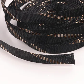 10 M Siyah + Altın Çapı 20mm Yüksek Yoğunluklu Mantolama Yalıtım Tel Kablo Koruma kablo kılıfı PET Naylon Örgülü