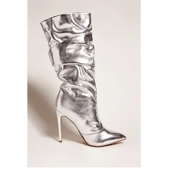 Gümüş Sığ Çizmeler Sivri Burun İnce Yüksek Topuk Rugan Serin Moda Seksi Yaz 2023 Kadın Ayakkabı Zapatillas Mujer