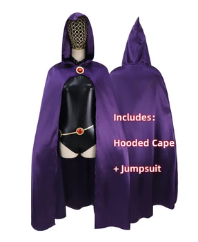 Teen Titans Raven Kostüm Cosplay Süper Kahraman Pelerin Tulumlar Cadılar Bayramı Sıkı Giysiler Pelerin Bel Takı Zinciri Karnaval Takım Elbise