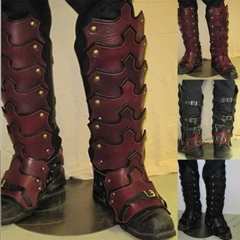Bir Çift Deri Çorapları Cosplay Ortaçağ Retro Şövalye Deri Çorapları erkek Punk Çorapları Şık Chaps Zırh Cosplay Kostüm
