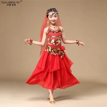 Çocuklar Oryantal Dans Kostümleri Set 2/3 adet Oryantal Dans Giyim Kız Oryantal Dans Hindistan Oryantal Dans Seti Çocuklar Hint Oryantal Dans Kostümü