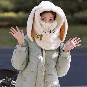 Polar Polar Şapka Rahat Kış Şapka Uzun Tavşan Kulak Ayarlanabilir İpli Rüzgar Geçirmez Sıcak Şık kadın Eşarp Bisiklet