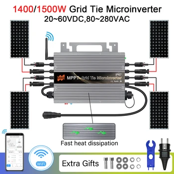 1400W 1500W Izgara Kravat Microinverter İnvertör DC20-60V AC 80-265V Dahili WiFi İle IP67 Su Geçirmez Güneş PV Dönüştürücü Panelleri