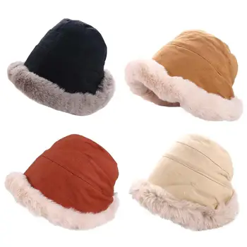 Kız için Rahat Kış Geniş Ağız Büyük Japon Peluş Kova Şapka Kore Tarzı Kasketleri Yün Kadın Şapka