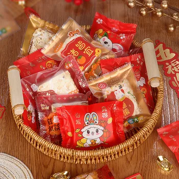 Çin Yeni Yılı DIY Şeker Nuga Pişirme Çerezleri Bisküvi Makinesi Sızdırmazlık Aperatif Ambalaj Kırmızı Çanta