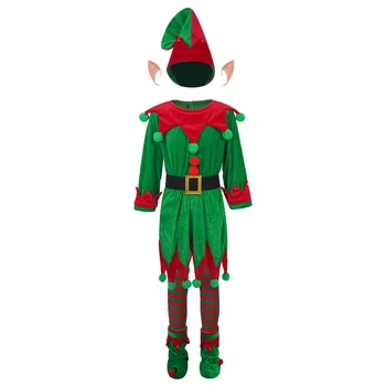 6 Adet Çocuklar Noel Partisi Elf Kostümleri Elf Kulak Rol Oynamak Seti Bells Ponponlar Noel Elbise Ayakkabı Kapakları Ve Santa Şapka Çorap Takım Elbise