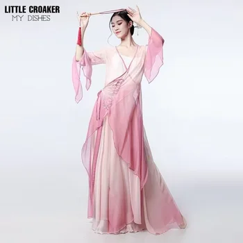 Yeni Klasik Dans Performansı Giyim Akan Kelebek Degrade Gazlı Bez Bluz + Camiş + Culotte Çin Dans Kostümleri Womens