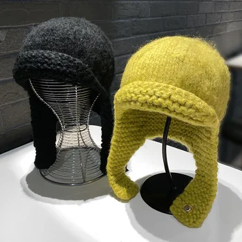 Sıcak kulak koruyucu Yün Kova Şapka Kadın Sonbahar ve Kış Örme Şapka Şeker Renk Skullies Beanies Bonnet