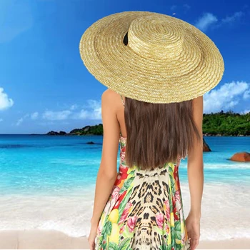 Geniş Ağızlı Hasır şapka Kadınlar İçin Uzun Şerit Bayanlar plaj şapkası Yaz güneşlik kapağı