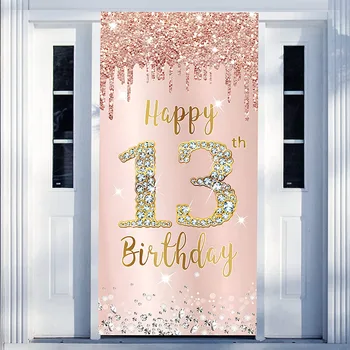 Gül Altın Mutlu 13th Doğum Günü Partisi Dekorasyon Kapı Kek Afiş Zemin Kızlar için 13 Yaşında Doğum Günü Pembe Fotoğraf Arka Plan