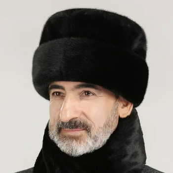 Yeni Kış Adam Taklit Vizon Kürk Şapka Rüzgar Geçirmez Kalın Sıcak Kış Kulaklığı Trapper Kap Siyah / Kahverengi İçin En İyi Hediye baba