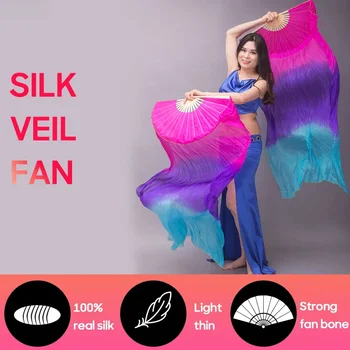 Oryantal Dans Aksesuarları Gerçek İpek Peçe Fan Degrade Renk Dansçı Uygulama 150 / 180x90cm Uzun ipek yelpazeler Bir Çift