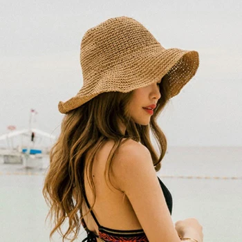Kova Şapka Katlanır Hasır Şapka kadın Yaz Gezisi Güneşlik Tatil Serin Şapka Sahil plaj şapkası Gelgit yazlık şapkalar