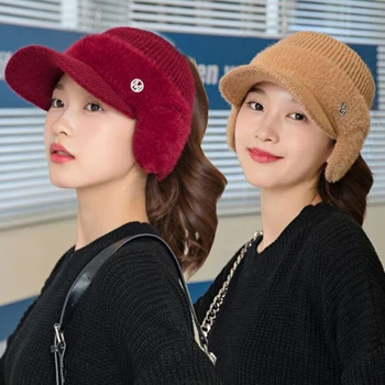 Kış Şapka Kadınlar İçin Sonbahar Sıcak kulak koruyucu Kap Moda Örme Beyzbol Kapaklar Kore Versiyonu Boş Şapka Sekizgen Kap