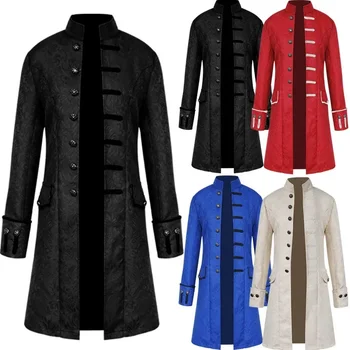 Erkekler Ortaçağ Steampunk Ceket Cosplay Kostüm Kadife Ceket Nakış Beyefendi Blazers Kış Ceket Gotik Cadılar Bayramı Kostümleri